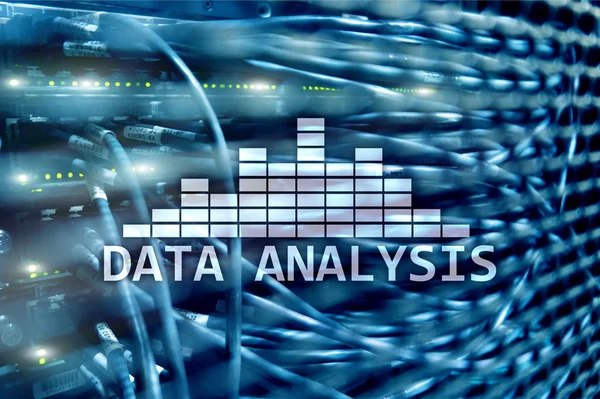 Big Data analysis text on server room background. Internet and modern technology concept