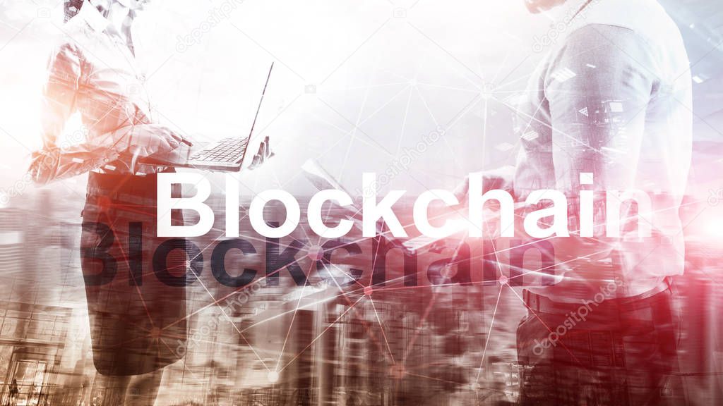 Blockchain technology Concept on server background. Data encryption.