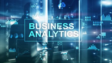İş analytics kavramı çift pozlama arka plan üzerinde.
