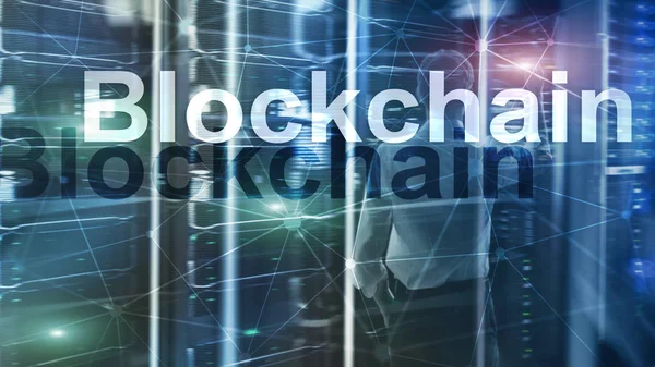 Blockchain technologie Concept op achtergrond van de server. Gegevenscodering. — Stockfoto