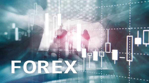Forex trading, centrum finansowe świeca wykresu i wykresy niewyraźne działalność tło. — Zdjęcie stockowe