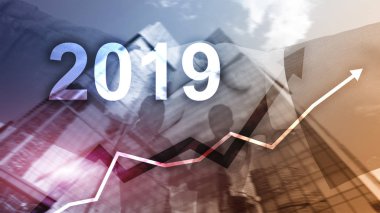 Yeni yıl 2019 mali büyüme grafik üzerinde bulanık iş geçmişi