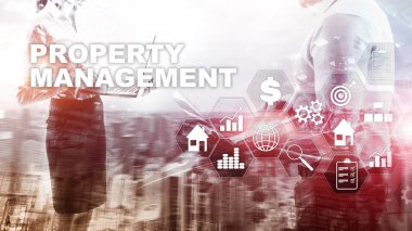 Property management. Business, Technology, Internet and network concept. Abstract Blurred Background. clipart