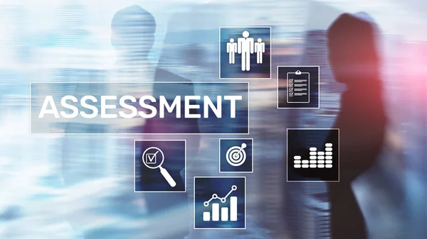 Bewertung Bewertung Messgröße Analytik Analyse Geschäfts- und Technologiekonzept auf verschwommenem Hintergrund. — Stockfoto