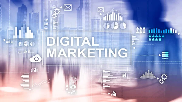 Digitale marketingconcept op dubbele blootstelling achtergrond. — Stockfoto