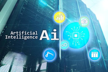 AI, Artificial intelligence, automation and modern information technology concept on virtual screen clipart