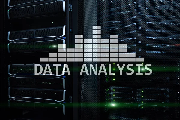 Big Data analysis text on server room background. Internet and modern technology concept