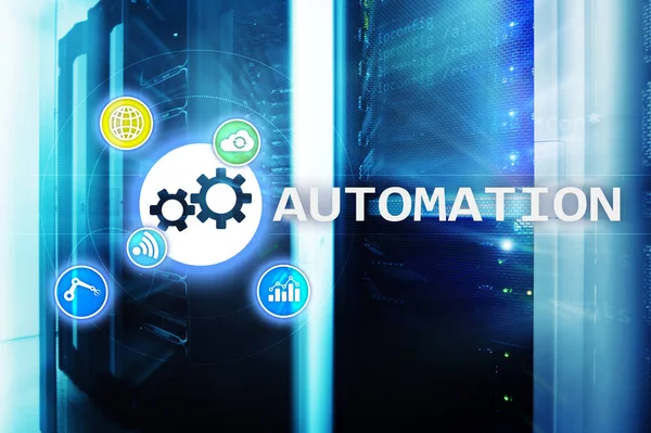 Automatisering van bedrijfstechnologie voor proces en innovatie in de industrie. Concept van het internet en technologie op server kamer achtergrond — Stockfoto