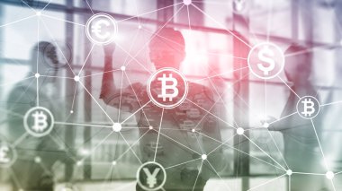 Çift Pozlama kavramı, Bitcoin ve blockchain. Dijital Ekonomi ve ticaret para