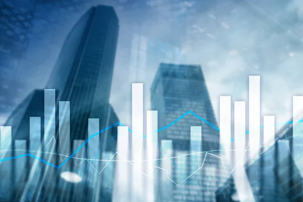 Financial graphs and charts on blurred business center background. Invesment and trading concept — Stock Photo, Image