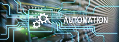 İş süreci ve yenilik teknoloji imalat Otomasyonu. Sunucu odası arka plan üzerinde Internet ve teknoloji kavramı