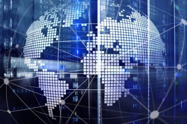 Telekomünikasyon ve internet teknoloji kavram olarak 3B dünya.