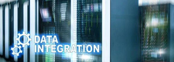 Data integration information technology concept on server room background