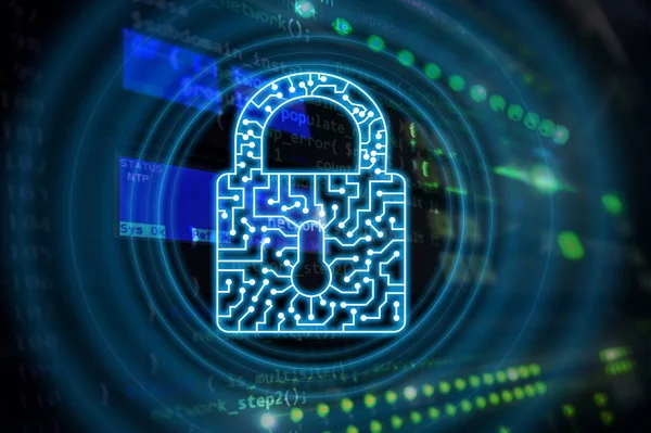 Cyber Security låssymbolen sekretesskydd i Data Information internet och teknik koncept. — Stockfoto