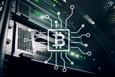 Bitcoin, sunucu Oda zemin üzerine Blockchain kavramı.