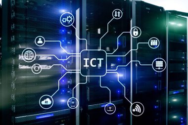 ICT - sunucu odası arka plan üzerinde bilgi ve iletişim teknoloji kavramı