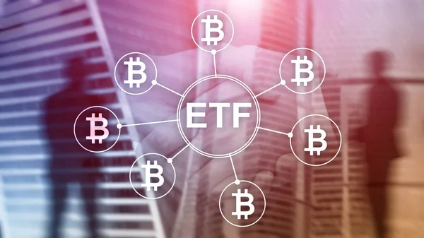 Bitcoin Etf kryptowaluta koncepcja handlu i inwestycji na podwójnej ekspozycji tła. — Zdjęcie stockowe