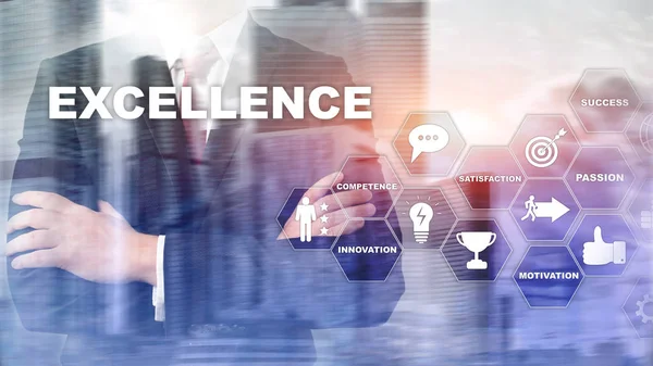 Achieve Business Excellence as concept. Pursuit of excellence. Blurred business center background. — Stock Photo, Image