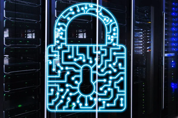 Εικονίδιο κλειδαριάς ασφάλειας στον κυβερνοχώρο πληροφορίες προστασίας δεδομένων στο διαδίκτυο και την τεχνολογία έννοια — Φωτογραφία Αρχείου