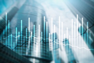 Çift Pozlama ekonomi büyüme diyagram üzerinde arka plan bulanık. İş ve yatırım kavramı.