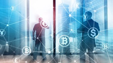 Çift Pozlama kavramı, Bitcoin ve blockchain. Dijital Ekonomi ve ticaret para