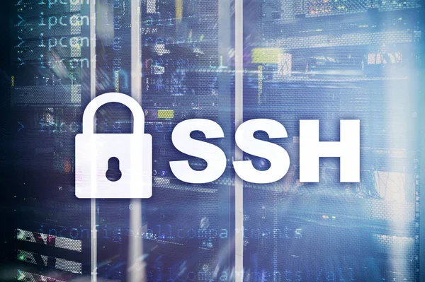 SSH, Protokol Secure Shell dan software. Konsep perlindungan data, internet dan telekomunikasi . — Stok Foto