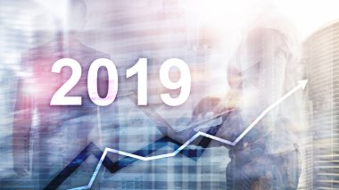 Yeni yıl 2019 mali büyüme grafik üzerinde bulanık iş geçmişi