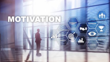 İş öğeleri ile motivasyon kavramı. İş takım. Mali kavramı üzerinde arka plan bulanık. Karışık teknik.