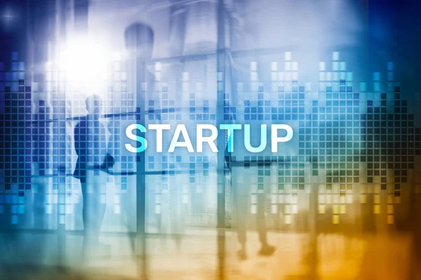 Startup concept with double exposure diagrams blurred background — Stock Photo, Image