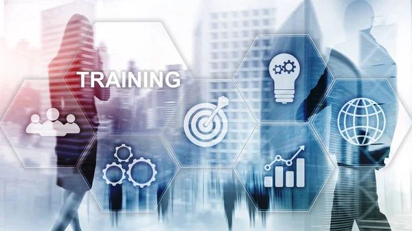 Concepto de formación empresarial. Webinar de formación E-learning. Tecnología financiera y concepto de comunicación —  Fotos de Stock