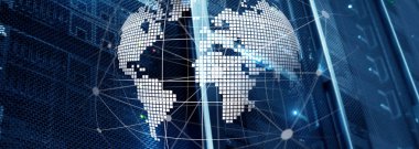 Telekomünikasyon ve internet teknoloji kavram olarak 3B dünya.