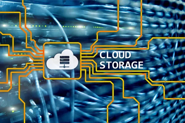 Cloud data storage concept on server room background