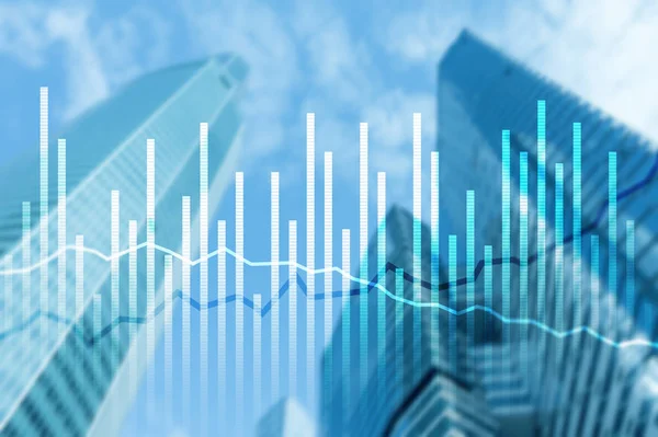 Dubbel exponering ekonomi tillväxt diagram på suddig bakgrund. Affärsverksamhet och investeringar koncept. — Stockfoto