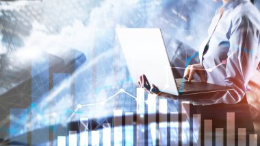 Finansal büyüme grafiği. Satış artışı, pazarlama stratejisi.