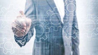 Gears mekanizması, dijital dönüşüm, veri entegrasyonu ve dijital teknoloji kavramı.