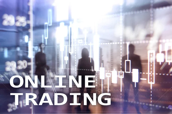 Trading en ligne, FOREX, Concept d'investissement sur fond de centre d'affaires flou — Photo