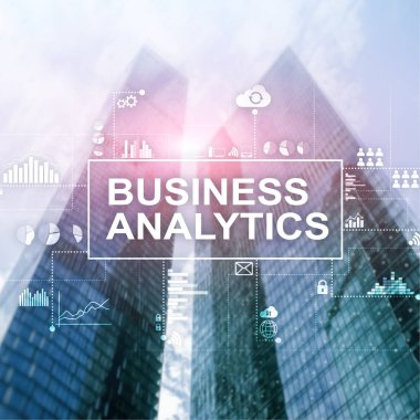 İş analytics kavramı çift pozlama arka plan üzerinde.