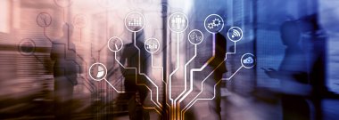 İş uygulamaları simgeleri arka plan bulanık. Finans ve ticaret. Internet teknoloji kavramı.