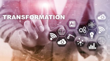 İş Dönüşümü. Gelecek ve İnovasyon İnternet ve ağ konsepti. Soyut iş geçmişi. Karışık Ortam.