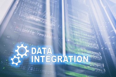 Veri entegrasyon bilgi teknolojisi kavramı sunucu Oda zemin üzerine.