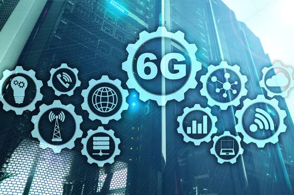 Быстрые технологии связи будущего. Концепция подключения к сети 6G. Высокоскоростная беспроводная технология. — стоковое фото