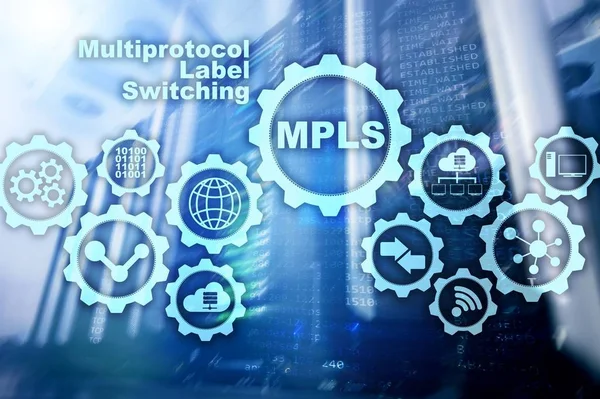 MPLS 。多协议标签交换。虚拟屏幕上的路由电信网络概念. — 图库照片