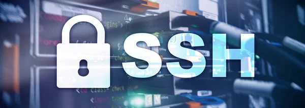 SSH, Protokol Secure Shell dan software. Konsep perlindungan data, internet dan telekomunikasi . — Stok Foto
