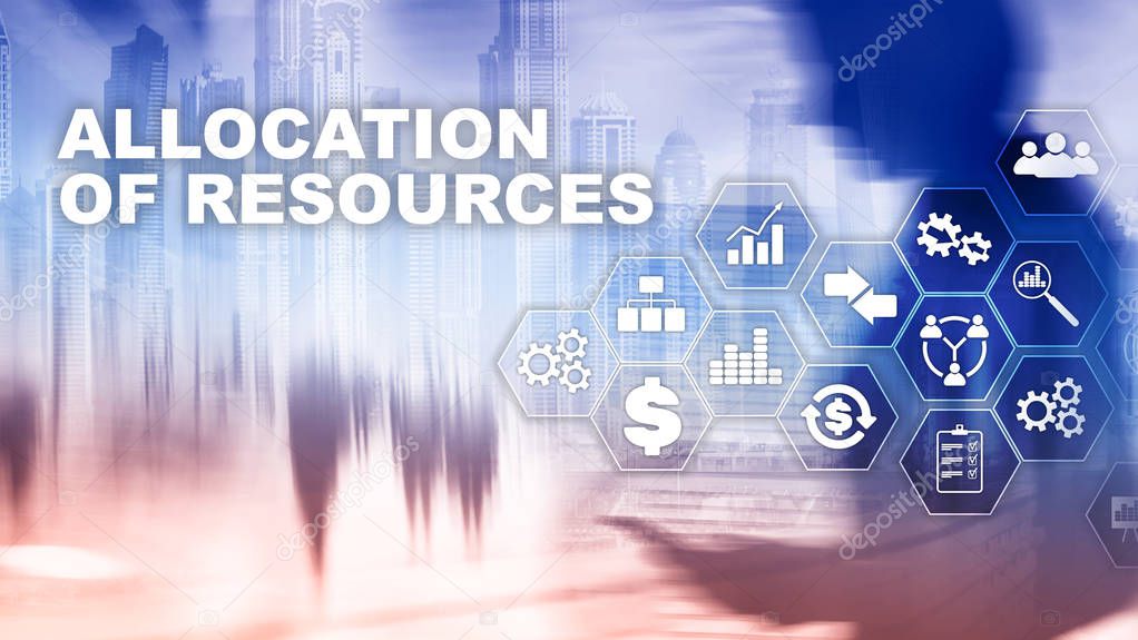 Allocation of resources concept. Strategic planning. Mixed media. Abstract business background. Financial technology and communication concept