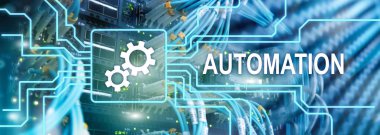 İş süreci ve yenilik teknoloji imalat Otomasyonu. Sunucu odası arka plan üzerinde Internet ve teknoloji kavramı.