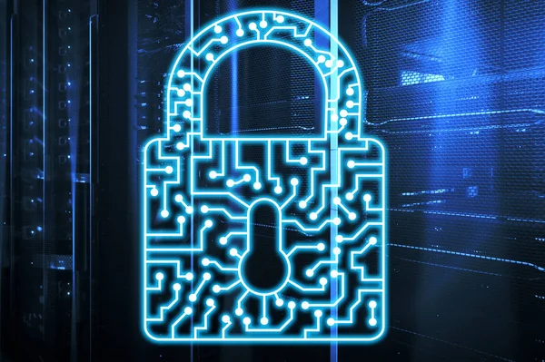 Cyber Security låssymbolen sekretesskydd i Data Information internet och teknik koncept — Stockfoto