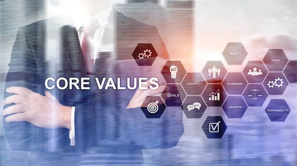 Kärnan värden koncept på virtuella skärmen. Företag och finans lösningar — Stockfoto