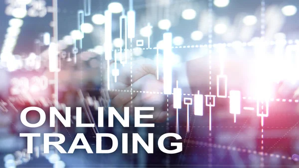 Online-handel, Forex, investeringar koncept på suddig business center bakgrund. — Stockfoto