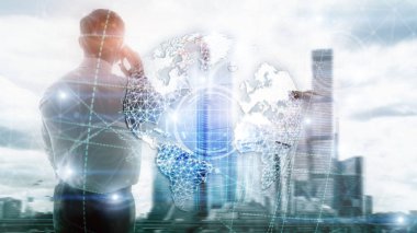 3D Dünya hologram, küre, Www, küresel iş ve telekomünikasyon.