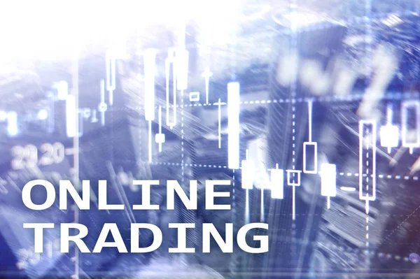 Online συναλλαγών, Forex, επενδυτική ιδέα σχετικά με φόντο θολή επιχειρηματικό κέντρο. — Φωτογραφία Αρχείου